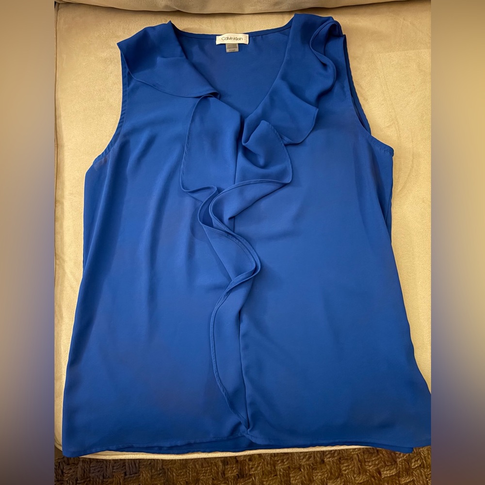Calvin Klein Royal Blue Sleeveless Ruffle Front Camisole Size Small